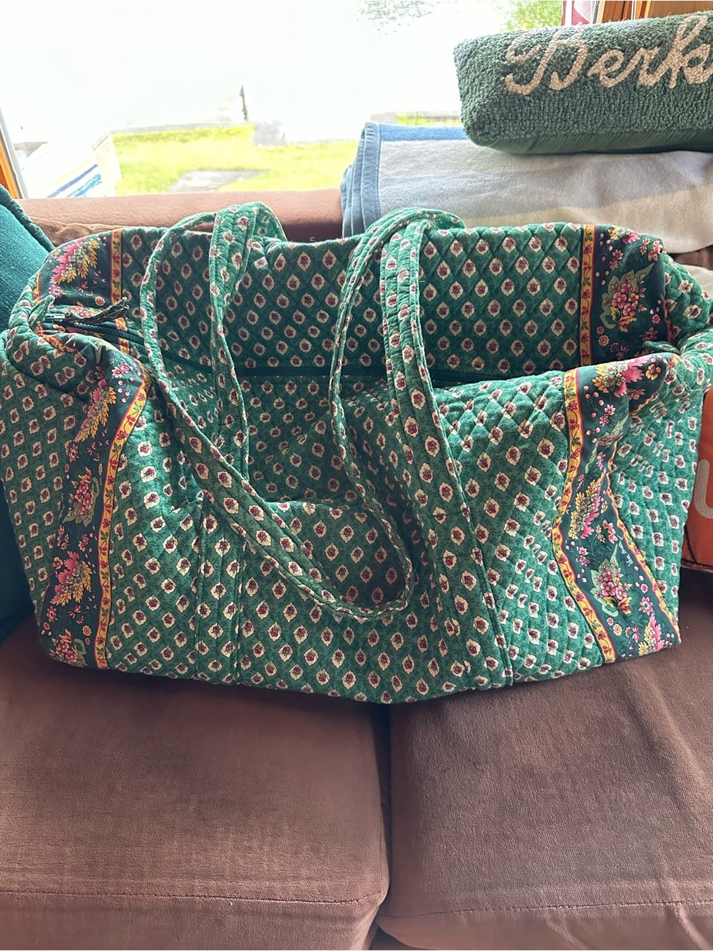 Vera Bradley Quilted Green Floral Duffle XL